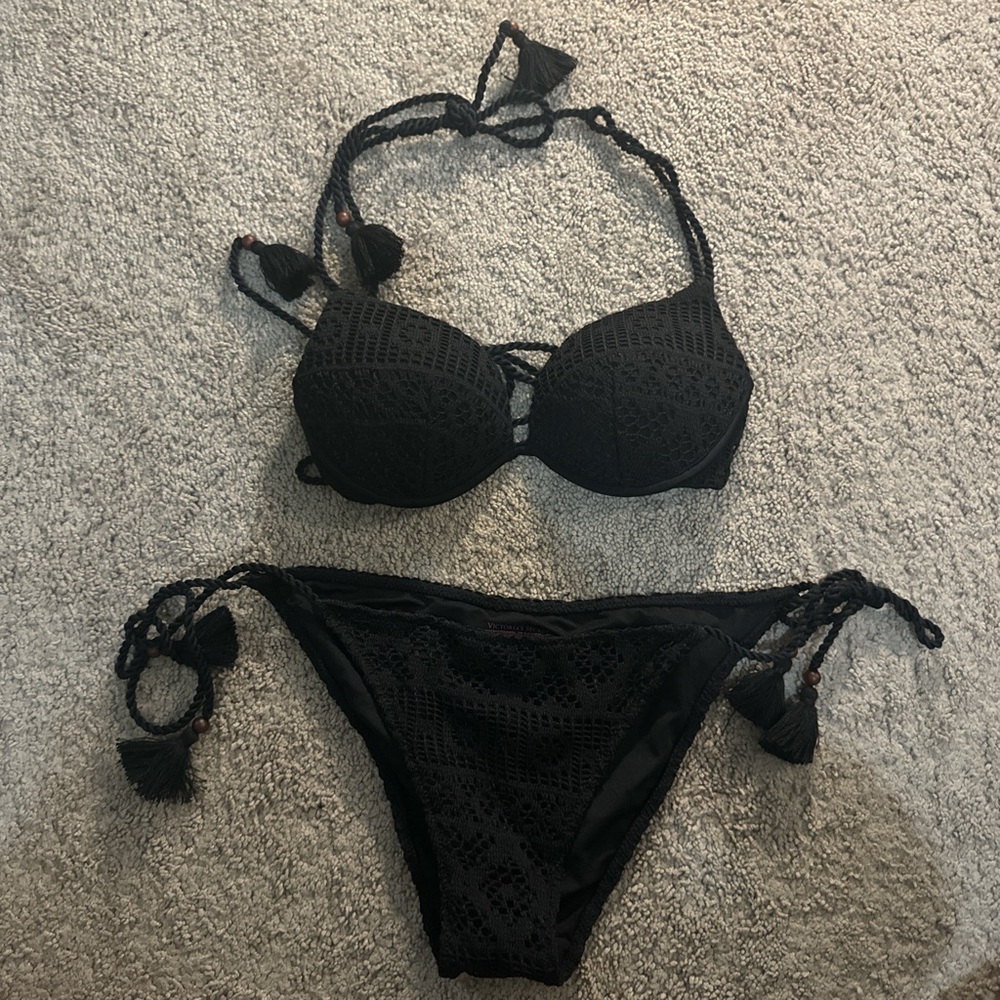 Victoria's Secret Black Tassel Bikini Set